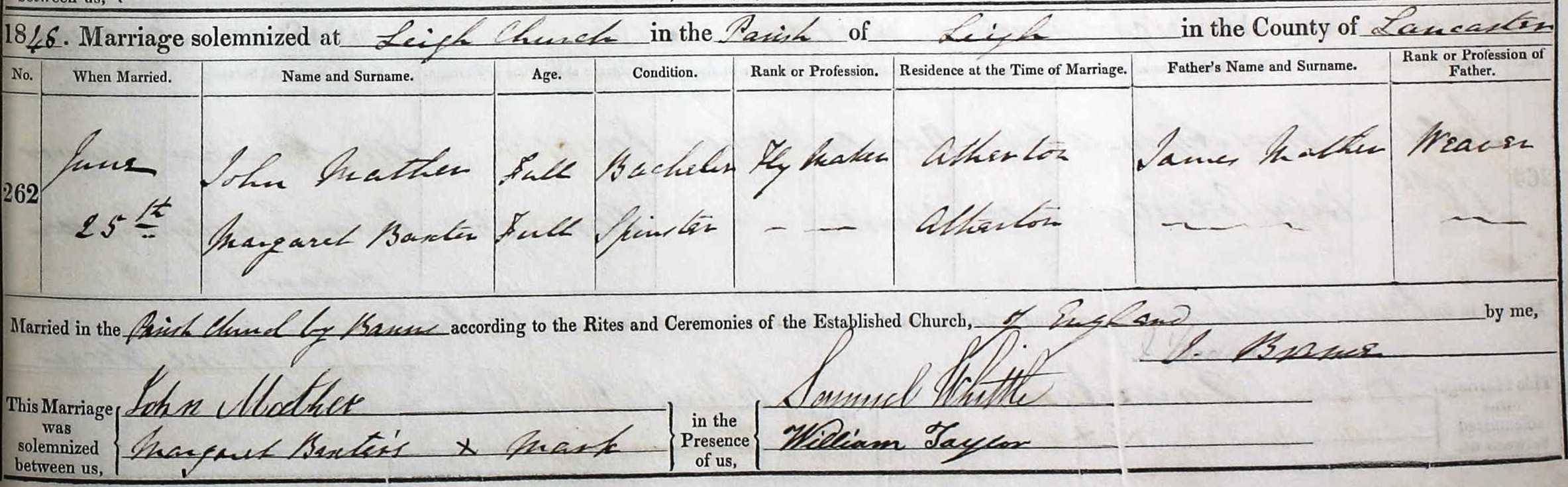 Taken on June 25th, 1848 and sourced from Certificate - Marriage.