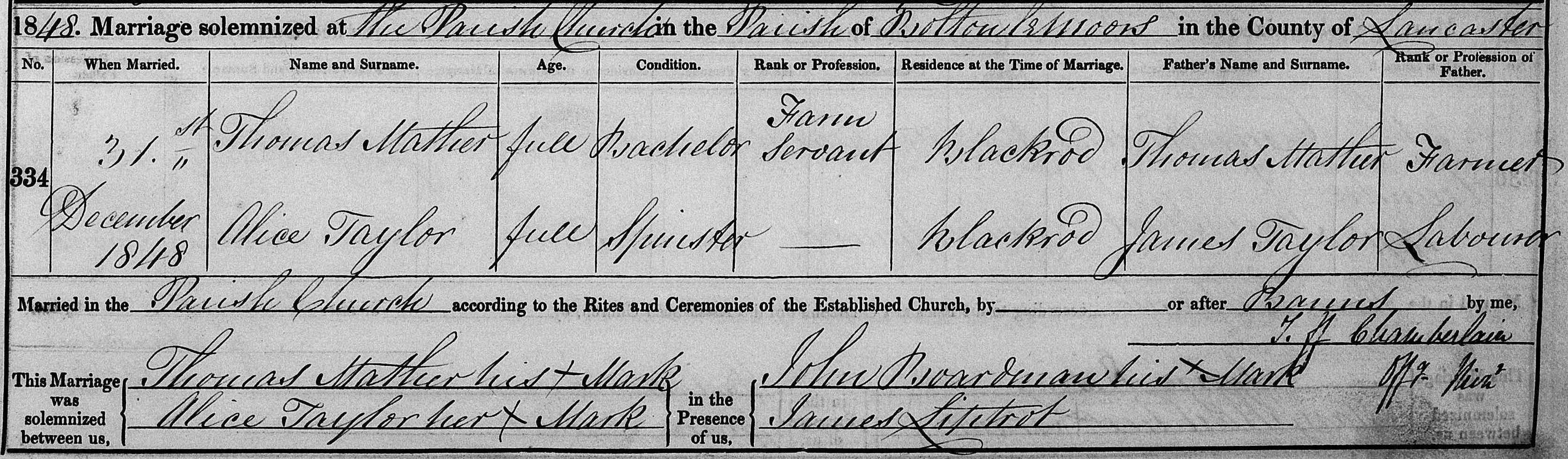 Taken on December 31st, 1848 and sourced from Certificate - Marriage.