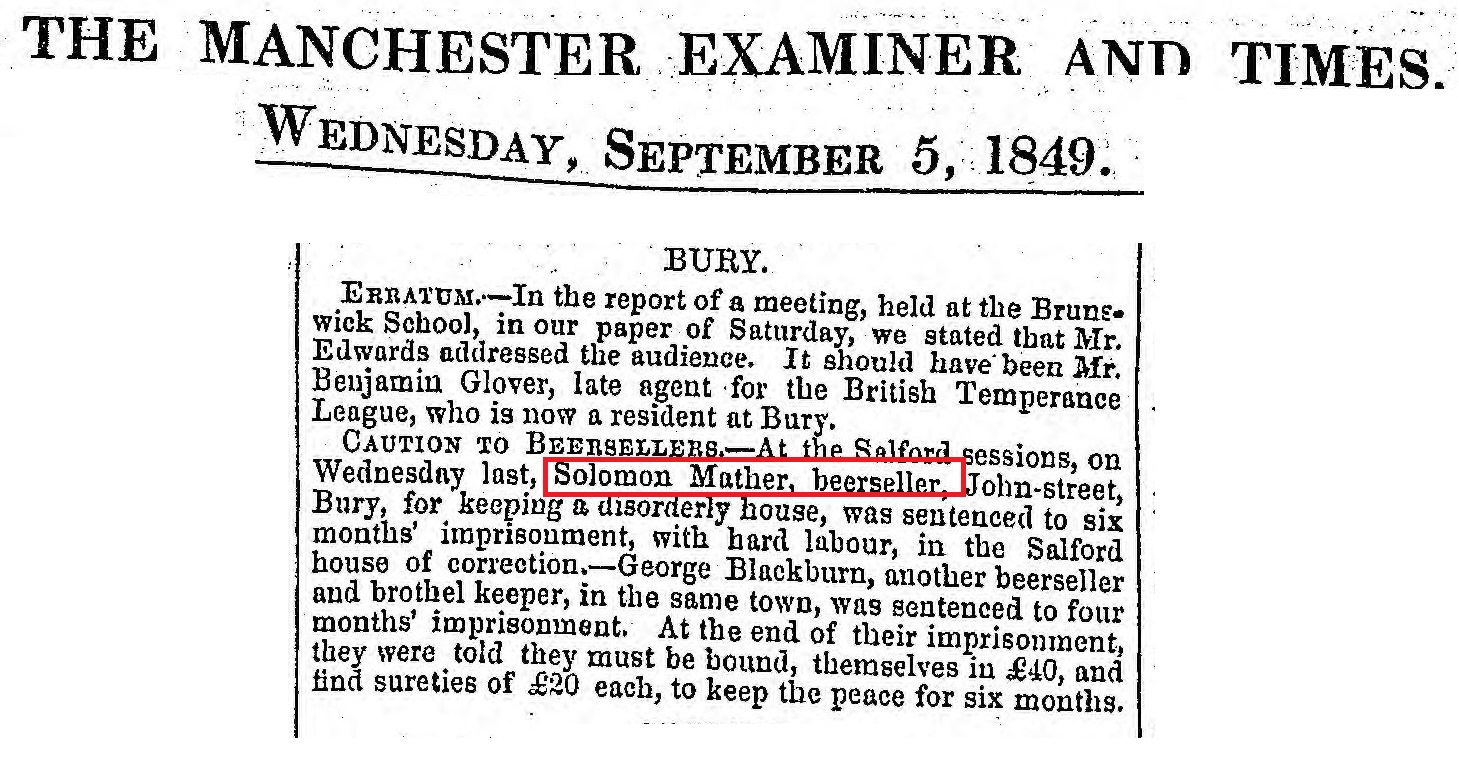 Taken on September 5th, 1849 and sourced from Newspaper - Solomon Mather.