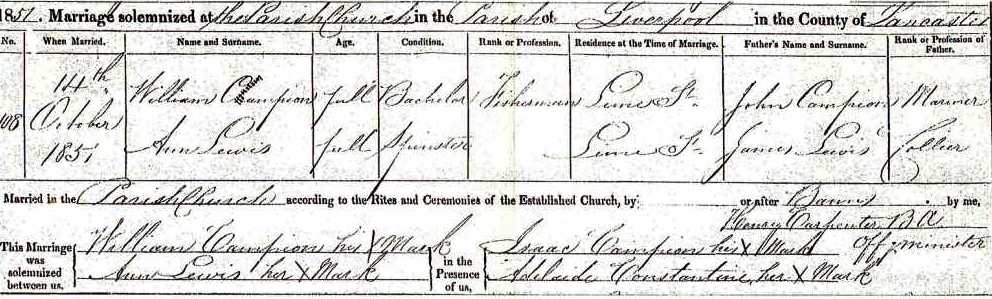 Taken on October 14th, 1851 and sourced from Certificate - Marriage.