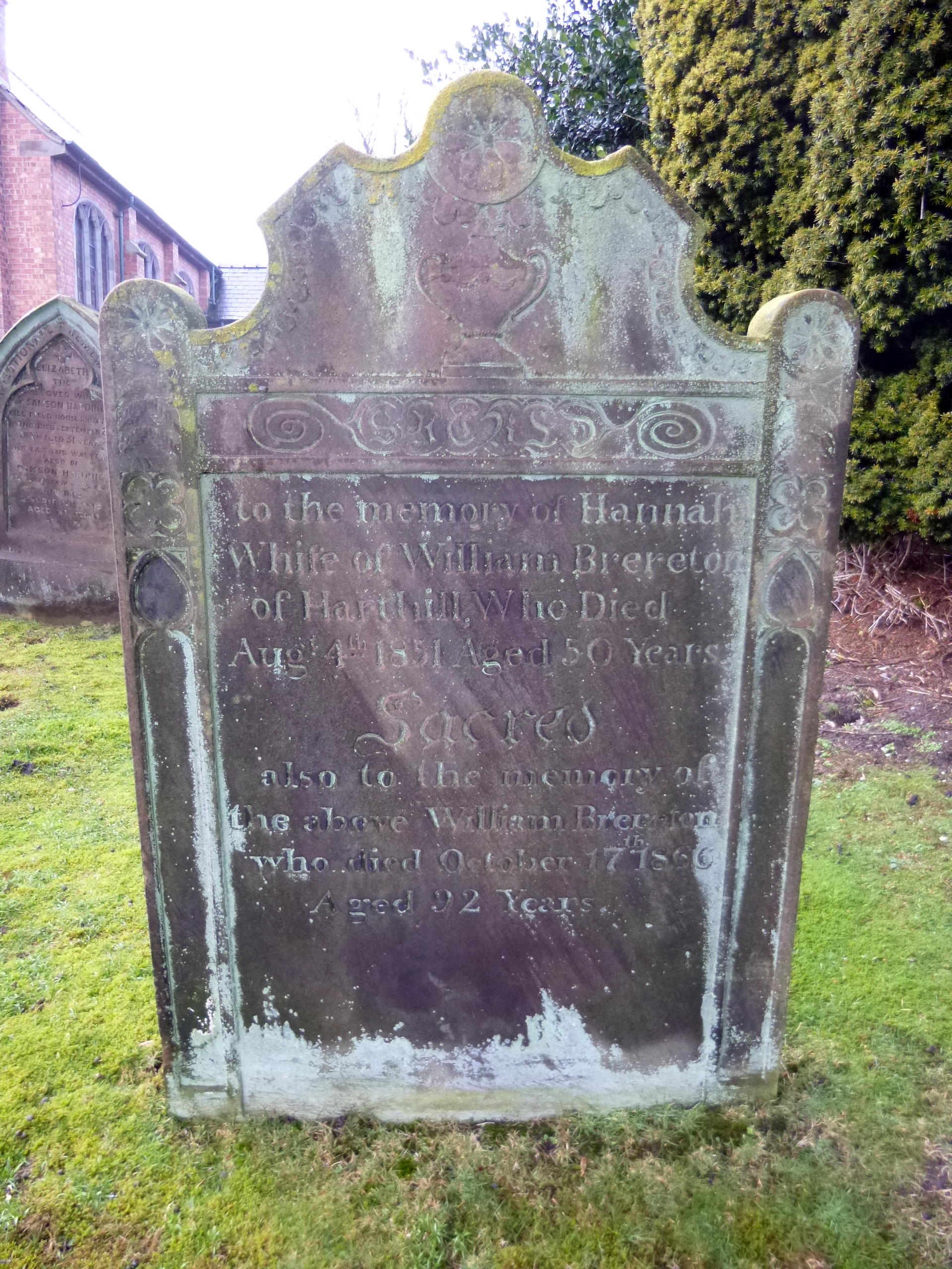 Taken at Brown Knowl (Methodist) and sourced from Headstone - Willian & Hannah Brereton.