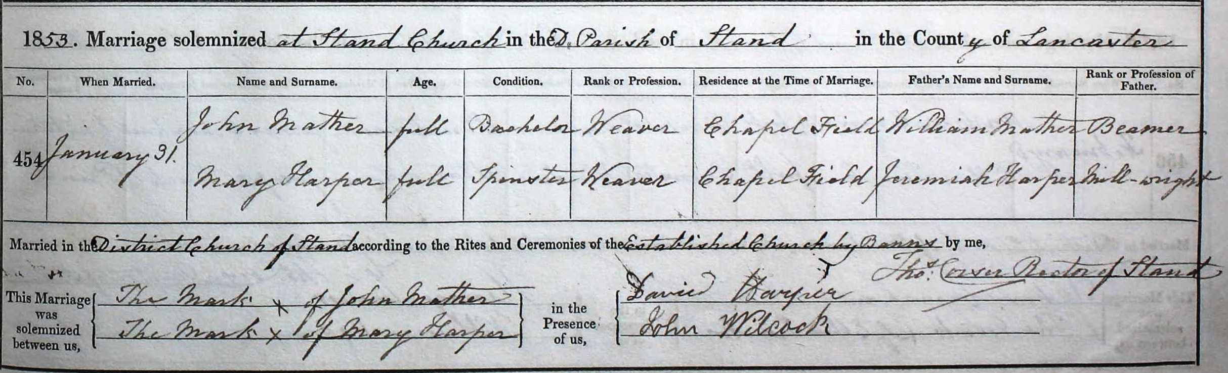 Taken on January 31st, 1853 and sourced from Certificate - Marriage.