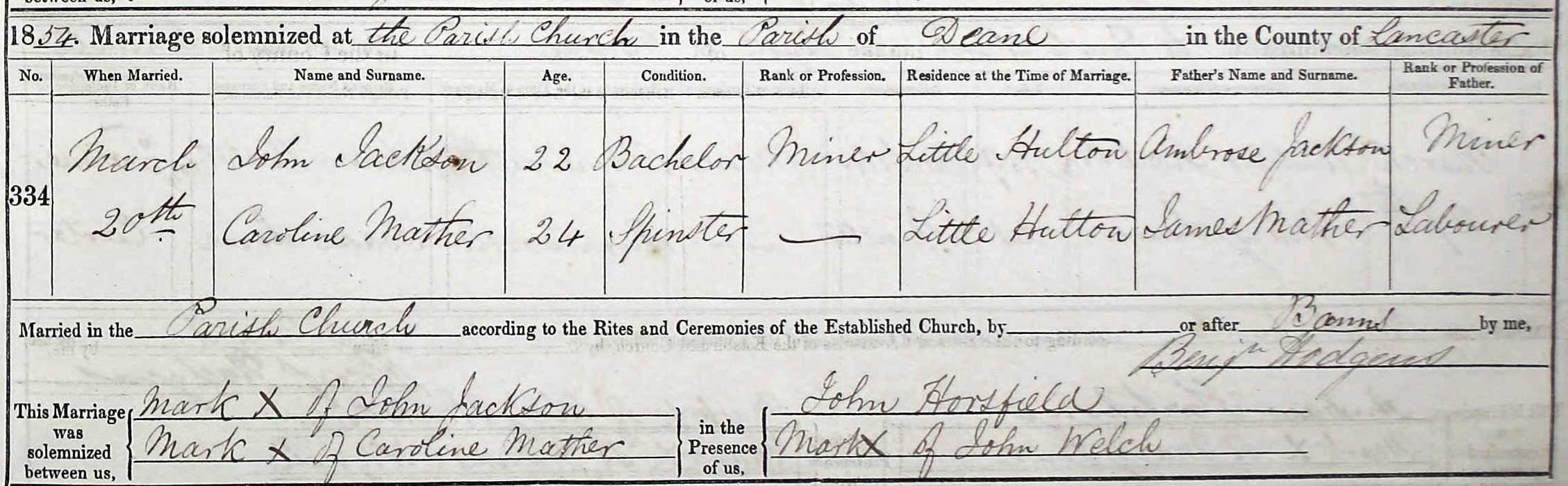 Taken on November 30th, 1854 and sourced from Certificate - Marriage.