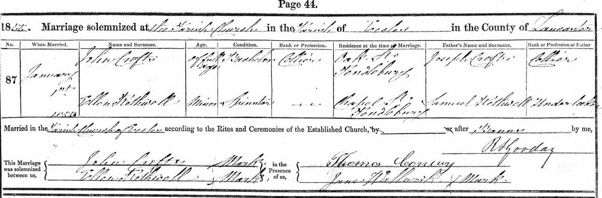 Taken on January 1st, 1855 and sourced from Certificate - Marriage.