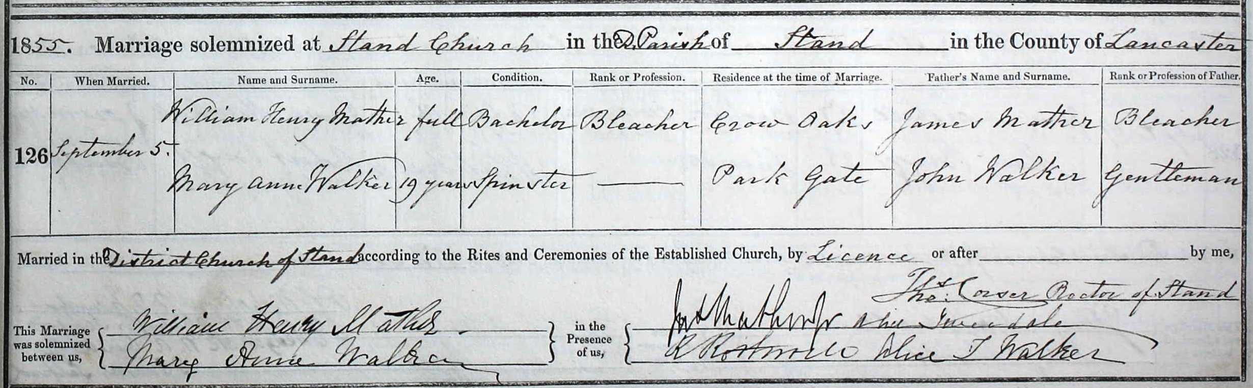 Taken on September 5th, 1855 and sourced from Certificate - Marriage.