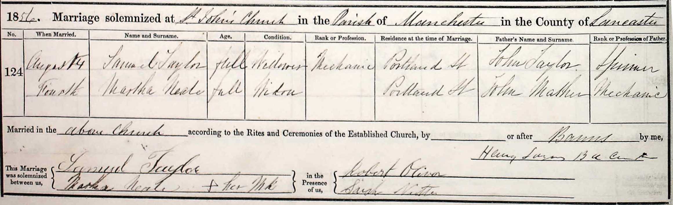 Taken on August 4th, 1856 and sourced from Certificate - Marriage.