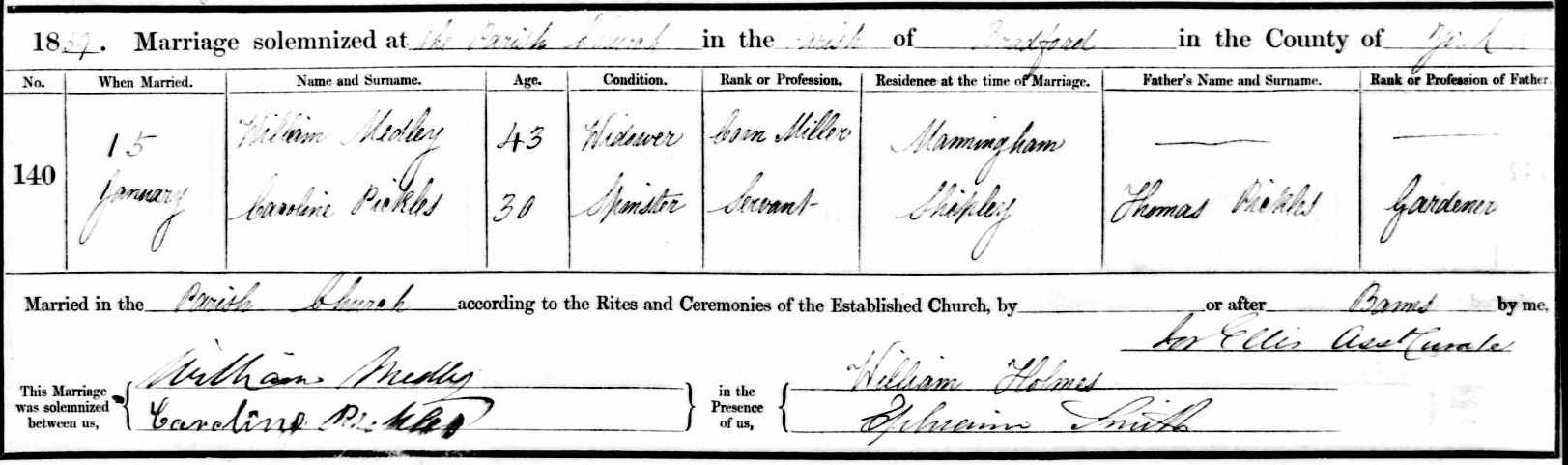 Taken on January 15th, 1859 and sourced from Certificate - Marriage.