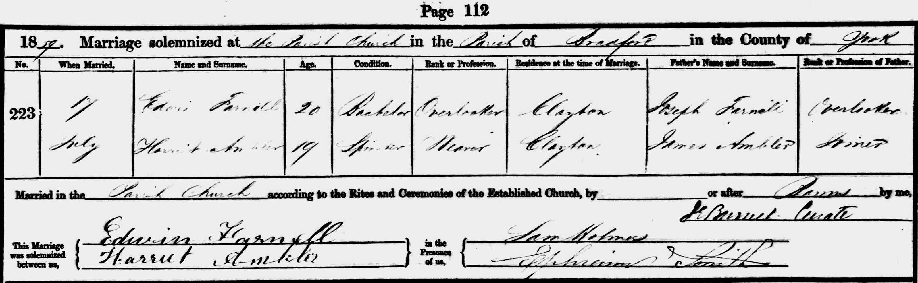 Taken on July 17th, 1859 and sourced from Certificate - Marriage.