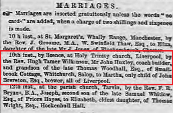 Taken on March 21st, 1863 and sourced from Chester Chronicle.