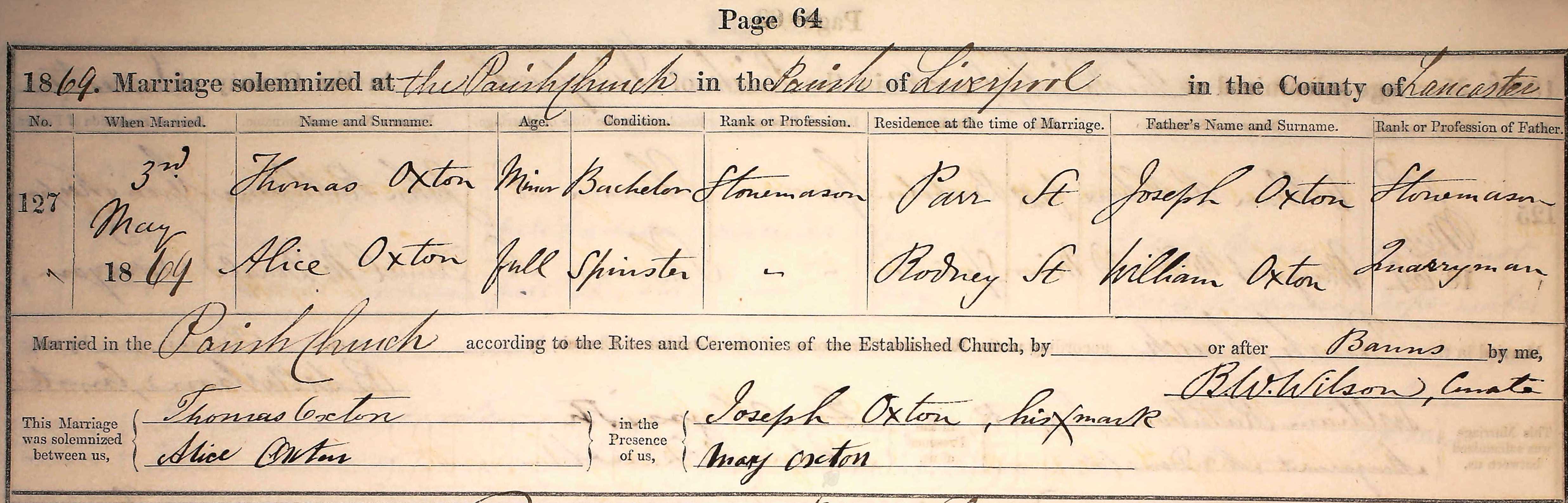 Taken on May 13th, 1869 and sourced from Certificate - Marriage.