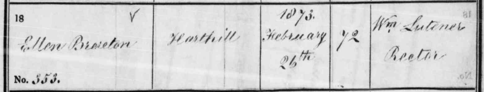 Taken on February 26th, 1873 in Harthill and sourced from Burial Records - Harthill.