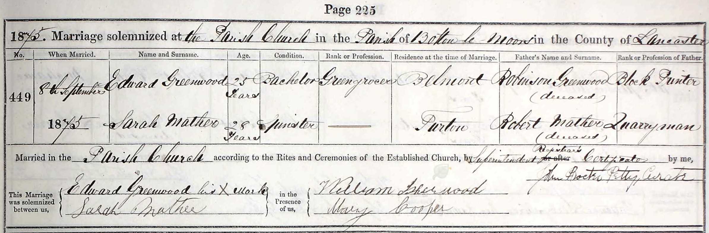 Taken on September 8th, 1875 and sourced from Certificate - Marriage.