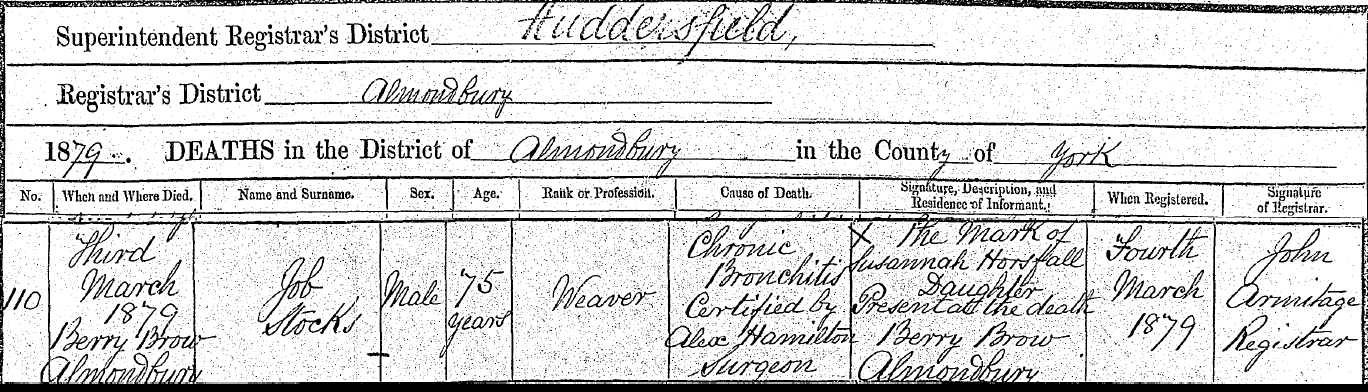 Taken on March 3rd, 1879 and sourced from Certificate - Death.