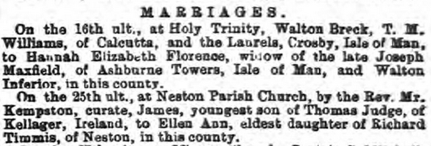 Taken on September 5th, 1885 in Neston and sourced from Cheshire Observer.