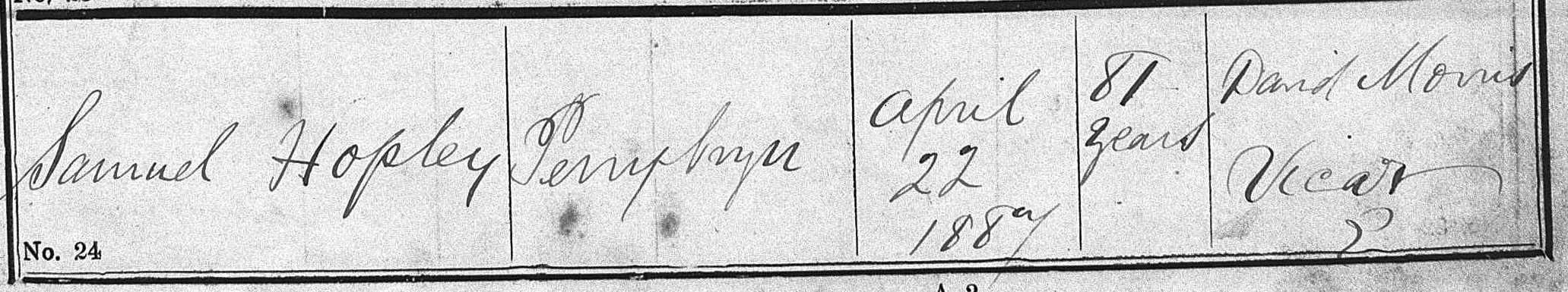 Taken on April 22nd, 1887 in Penycae and sourced from Burial Records - Penycae.