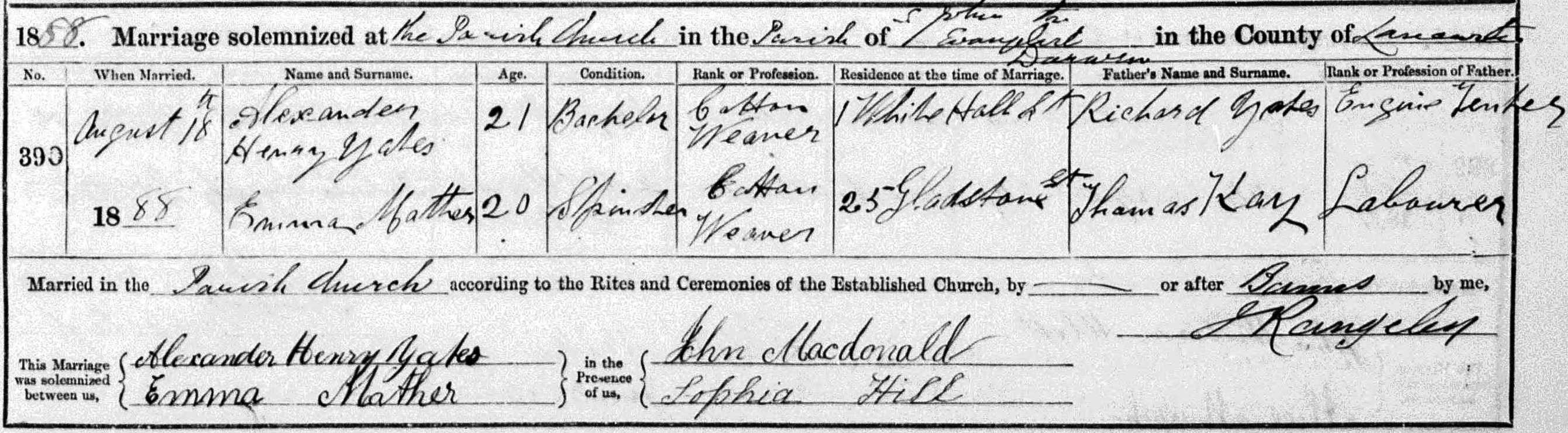 Taken on April 18th, 1888 and sourced from Certificate - Marriage.