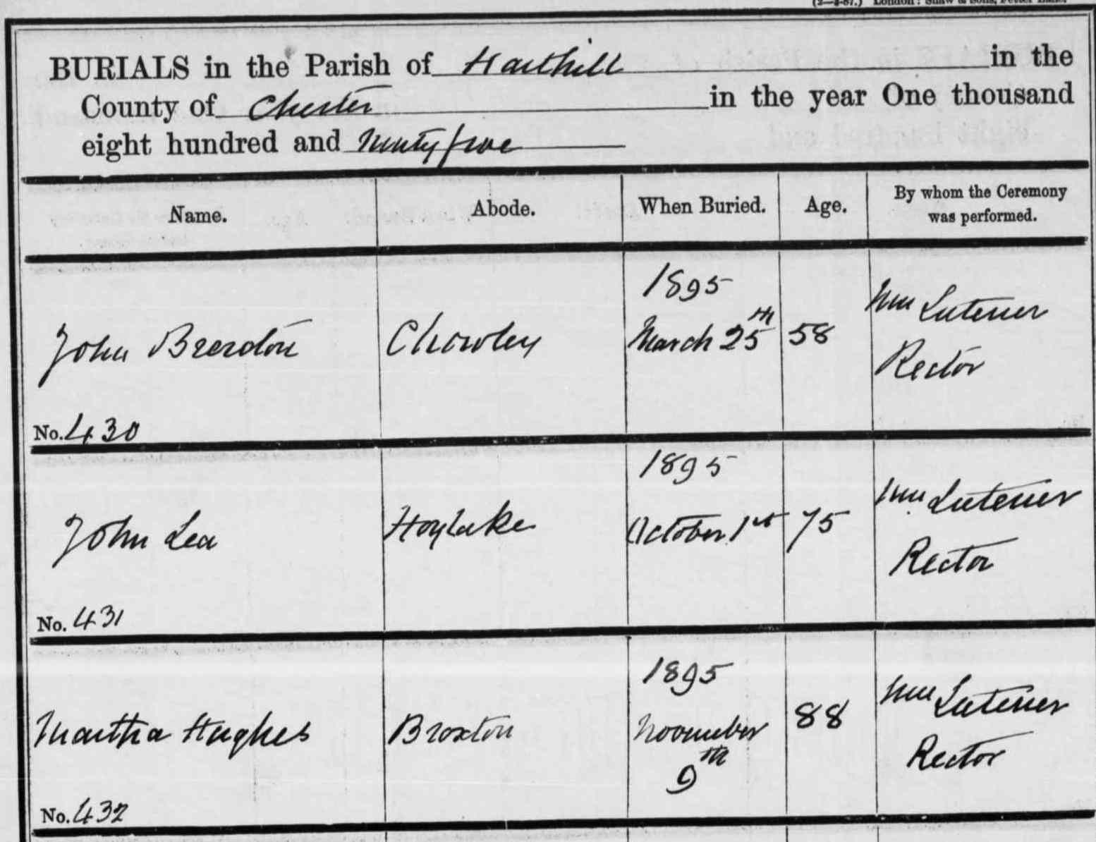 Taken on March 25th, 1895 in Harthill and sourced from Burial Records - Harthill.