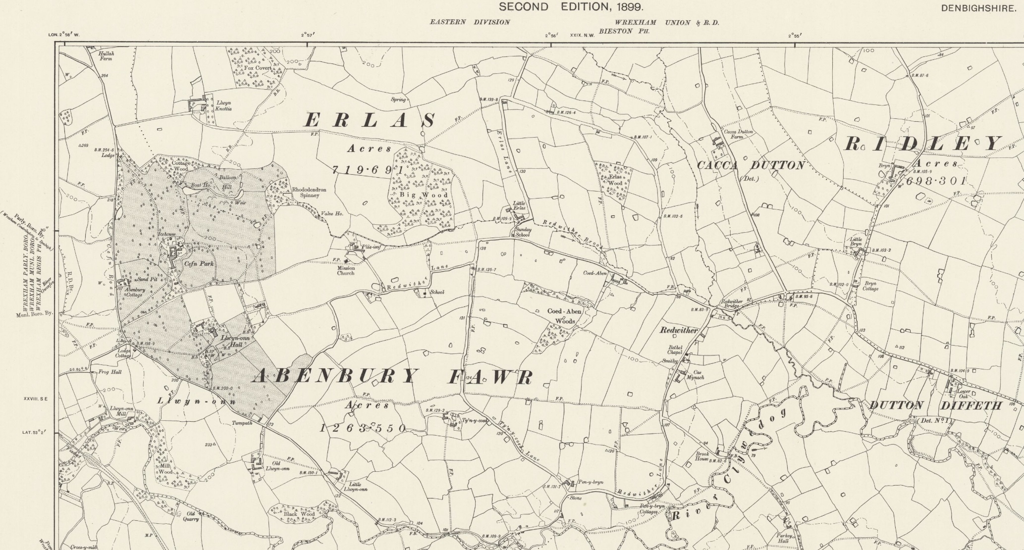 Taken in 1899 in Abenbury (Fawr & Fechan) and sourced from NLS Maps.