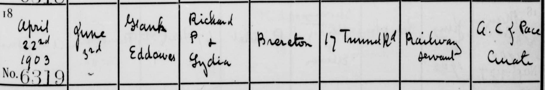 Taken on June 23rd, 1903 in Birkenhead and sourced from Certificate - Baptism.