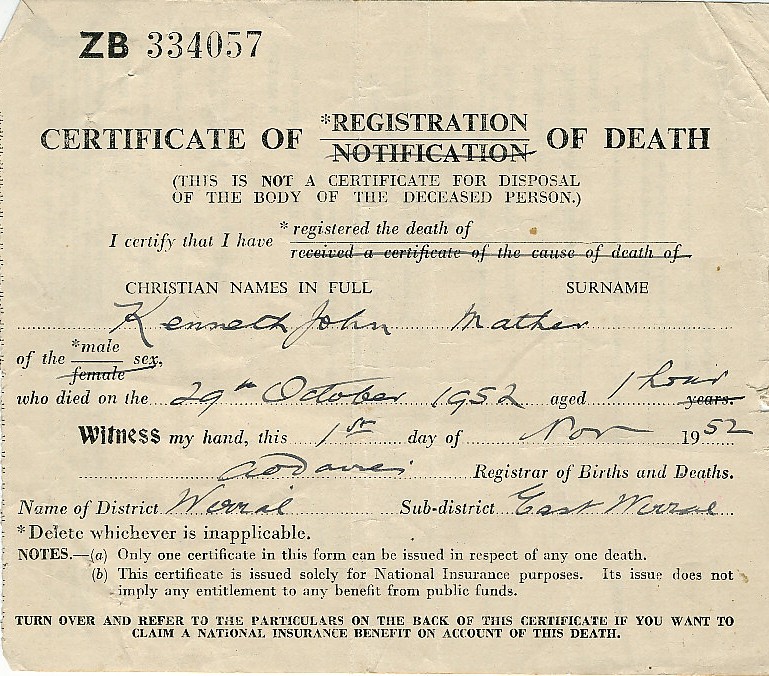 Taken in 1952 and sourced from Certificate - Death.