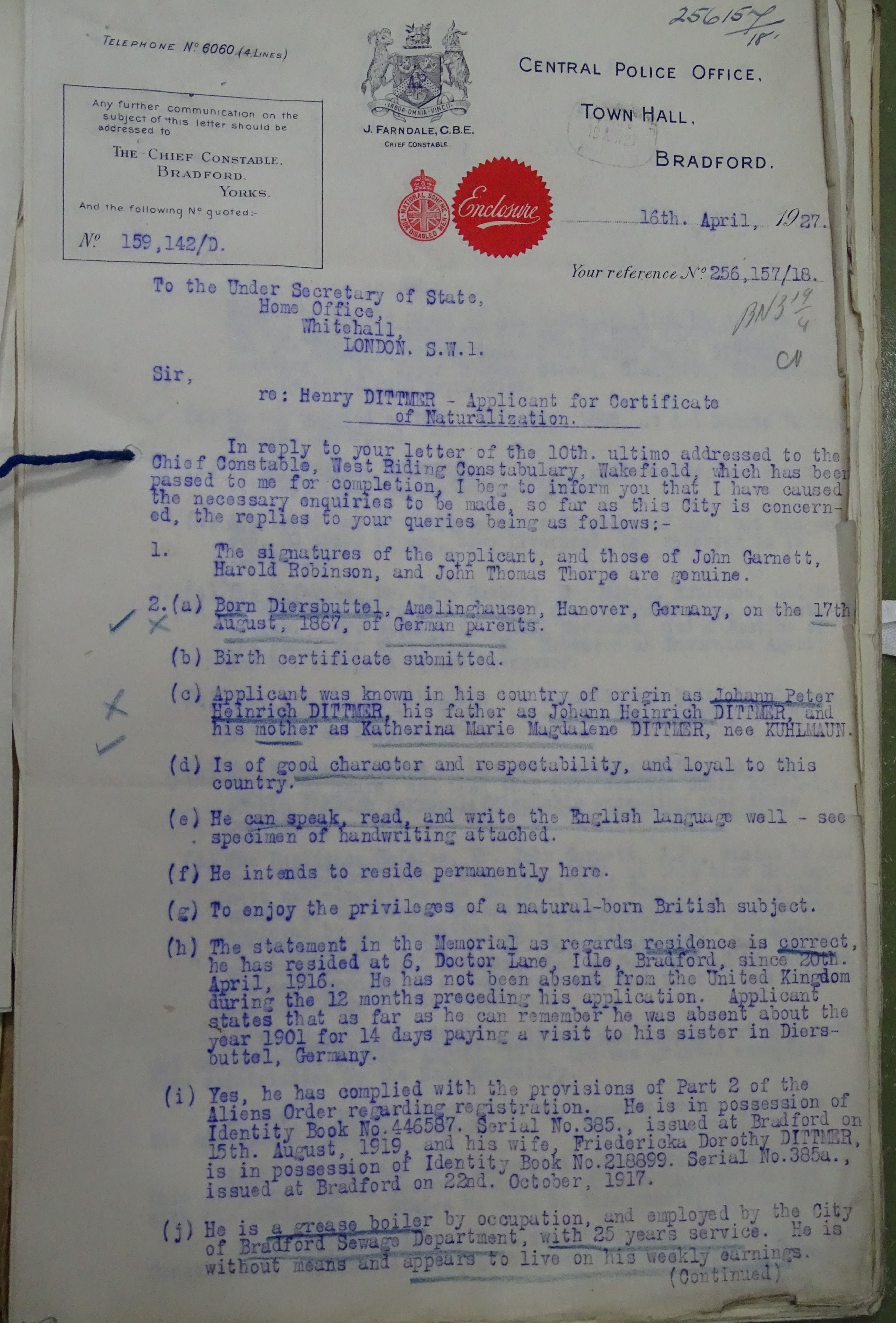 Taken in 1927 and sourced from Nationalisation Application.