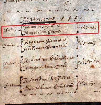 Taken on March 27th, 1628 and sourced from Certificate - Marriage.