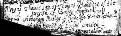 Taken on May 23rd, 1705 and sourced from Certificate - Marriage.