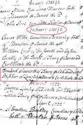 Taken on February 6th, 1721 and sourced from Certificate - Marriage.