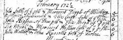 Taken on February 6th, 1722 and sourced from Certificate - Marriage.