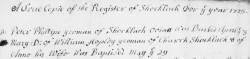 Taken on May 29th, 1725 in Shocklach and sourced from Certificate - Baptism.