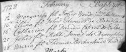 Taken in February 1728 and sourced from Certificate - Baptism.