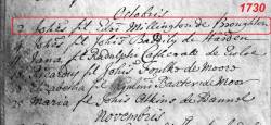 Taken on October 2nd, 1730 and sourced from Wales, Flintshire Parish Register (1538-1912).