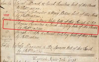 Taken on November 5th, 1737 and sourced from Certificate - Marriage.