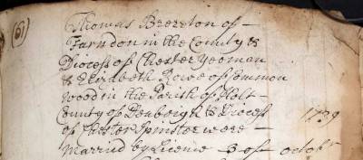 Taken on October 3rd, 1739 and sourced from Certificate - Marriage.
