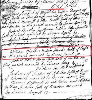 Taken on April 30th, 1751 and sourced from Certificate - Marriage.