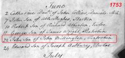 Taken on June 22nd, 1753 and sourced from Certificate - Baptism.