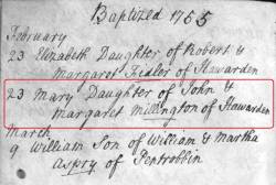 Taken on February 23rd, 1755 and sourced from Certificate - Baptism.