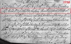 Taken on March 5th, 1758 and sourced from Certificate - Baptism.