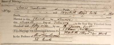 Taken on February 11th, 1759 and sourced from Certificate - Marriage.