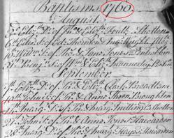 Taken on September 14th, 1760 and sourced from Certificate - Baptism.