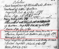 Taken on November 2nd, 1761 at Bank Street Unitarian and sourced from England & Wales Non-conformist Registers (1567-1970).