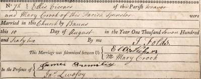 Taken on August 10th, 1762 and sourced from Certificate - Marriage.