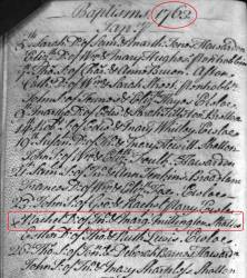 Taken on January 23rd, 1763 and sourced from Certificate - Baptism.