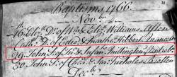 Taken on November 29th, 1766 and sourced from Certificate - Baptism.