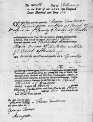 Taken on February 9th, 1766 and sourced from Certificate - Banns / License.