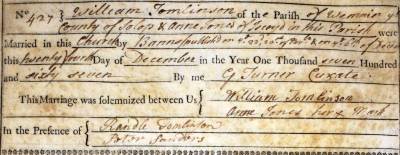 Taken on December 24th, 1767 and sourced from Certificate - Marriage.