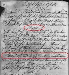 Taken on June 19th, 1768 and sourced from Certificate - Baptism.