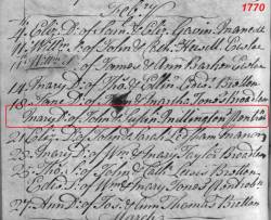 Taken on February 18th, 1770 and sourced from Certificate - Baptism.