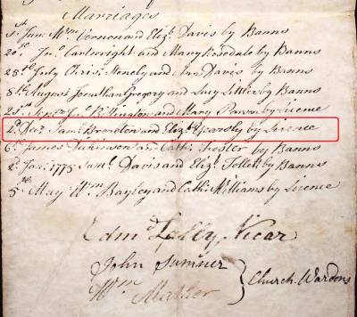 Taken on December 2nd, 1775 and sourced from Certificate - Marriage.