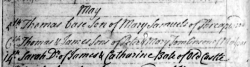 Taken on May 6th, 1665 in Malpas and sourced from Certificate - Baptism.